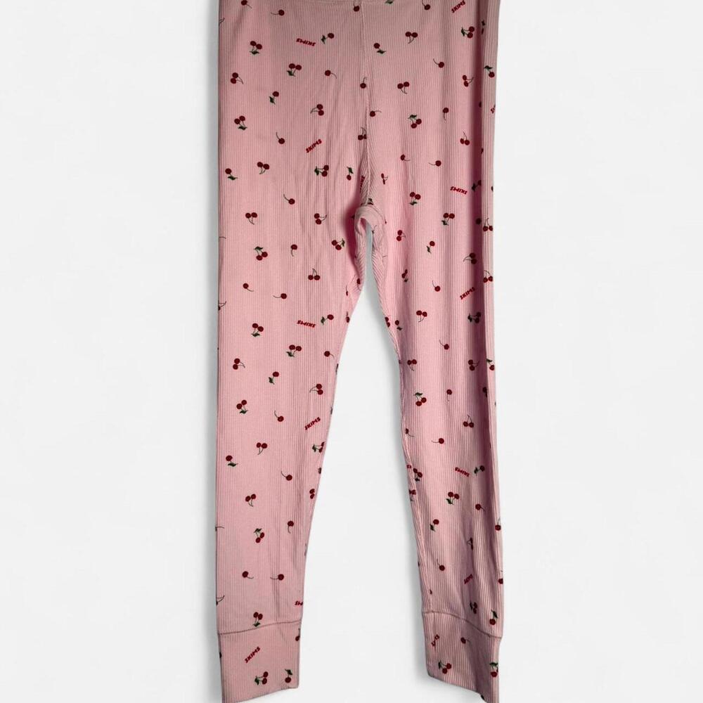 Skims kids cherry print cotton ribbed stretch pants